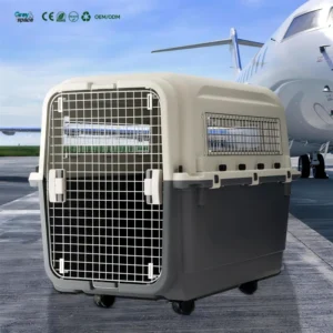 Heavy Duty PP Material Pet Carrier Case with Metal Door Durable Dog Air Travel Box