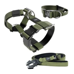 Heavy Duty Safety Tactical Training Polyester Padded Tactical Combat Dog Collar Leash Harness Set No Pull for Training Walking