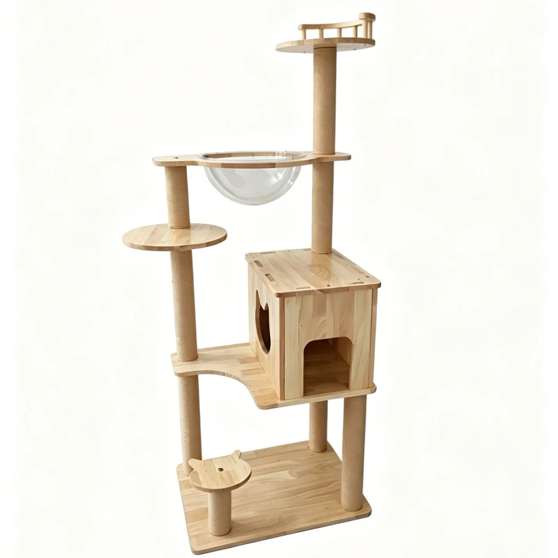 Heavy Duty Sisal Cat Scratching Post Tree Integrated Cat Nest Climbing Tower Durable Wood Cat Furniture for Active Scratchers