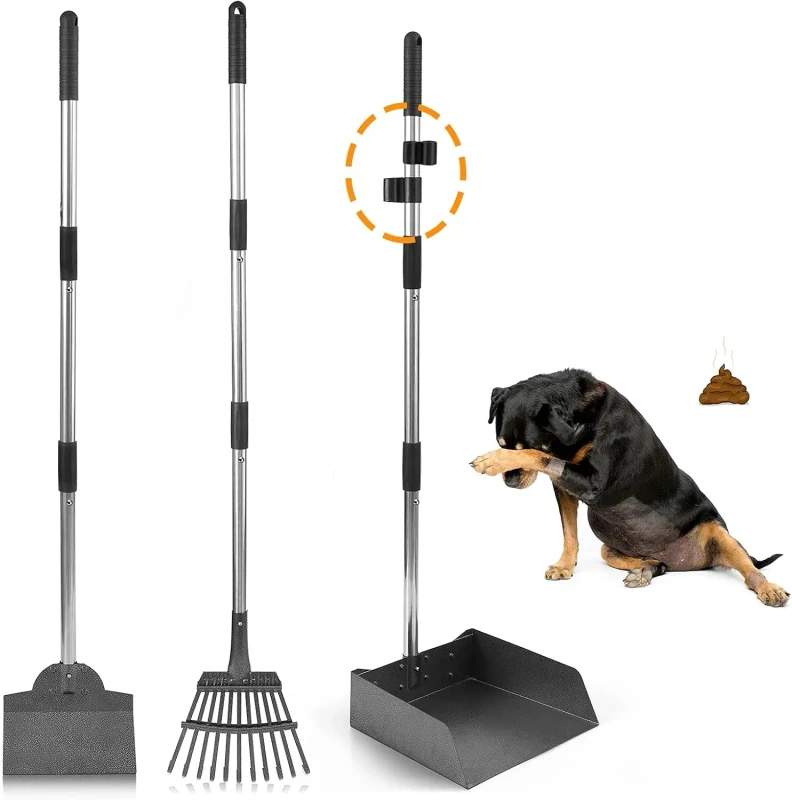Heavy Duty Stainless Steel Rake Dog Pooper Scooper Set for Dogs Easy to Clean