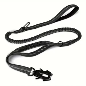 Heavy Duty Tactical Reflective Extendable Nylon Dog Leash for Medium Large Breeds with Strong Bungee Frog Clip and Car Seat Belt
