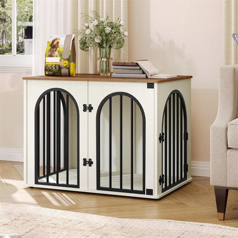Heavy Duty Wooden Dog Crate Pet Cage Horizontal Sliding Hook Loop Closure Quadrate Shape Small Medium Large Dogs Indoor
