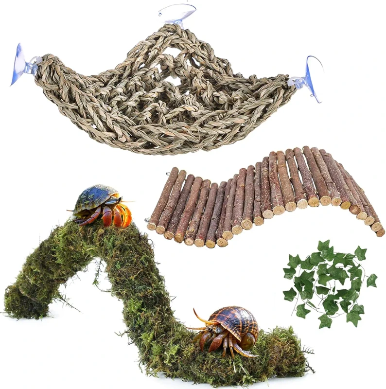 Hermit Crab Toys Flexible Climbing Bridge Reptile Hammock Habitat Decor for Hermit Crabs Leopard Geckos Crested Tortoise Snake