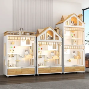 High End Customizable Indoor Cat House Elegant Pet Villa Large Panoramic Nest LED Cat Cage Pointed Counter Showcase Display