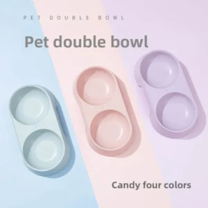 High Quality Candy Color Plastic Pet Bowls Feeders Easy Clean Double Bowls for Dogs Cats