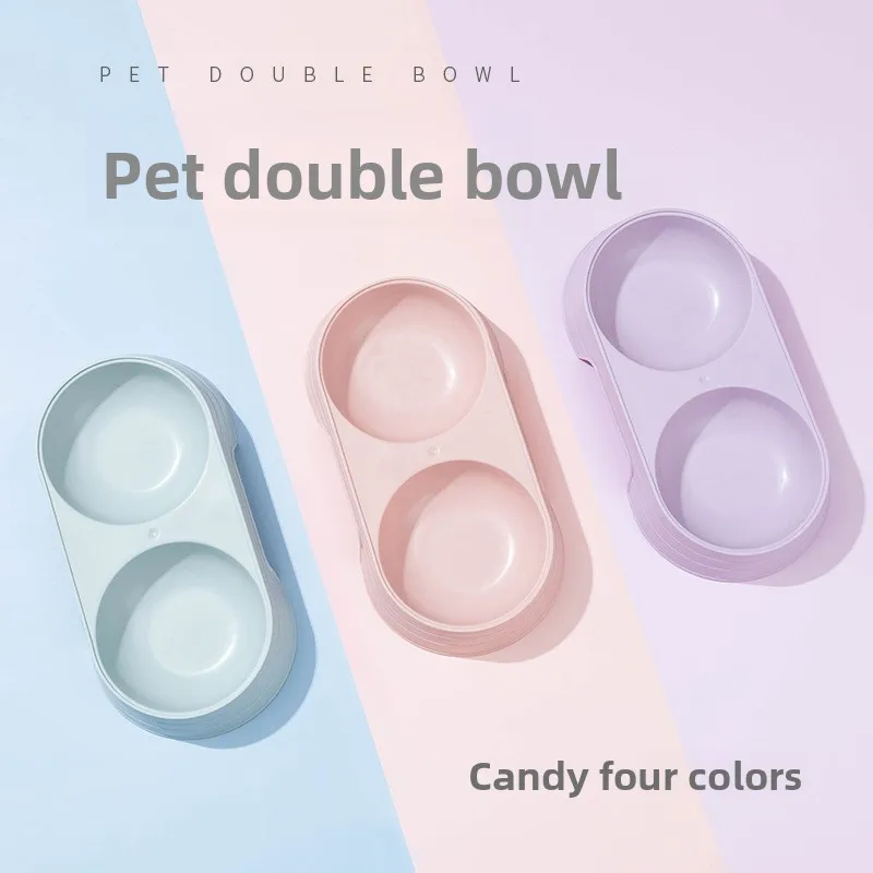 High Quality Candy Color Plastic Pet Bowls Feeders Easy Clean Double Bowls for Dogs Cats