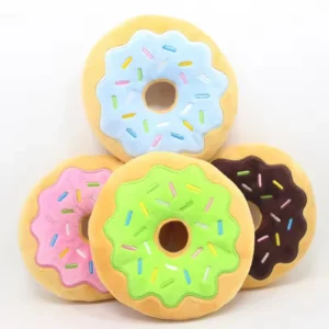 High Quality Cartoon Donut Shaped Dog Squeak Plush Velvet Chew Interactive Toy