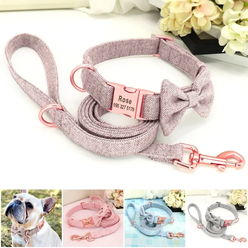 High Quality Custom Dog Harness and Leash Set Handmade Teddy Fabric Necklace Pet Supplies Woven Accessories