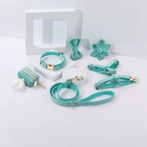 High Quality Durable Metal Buckle Soft Velvet Pet Dog Harness Leash and Collar Set