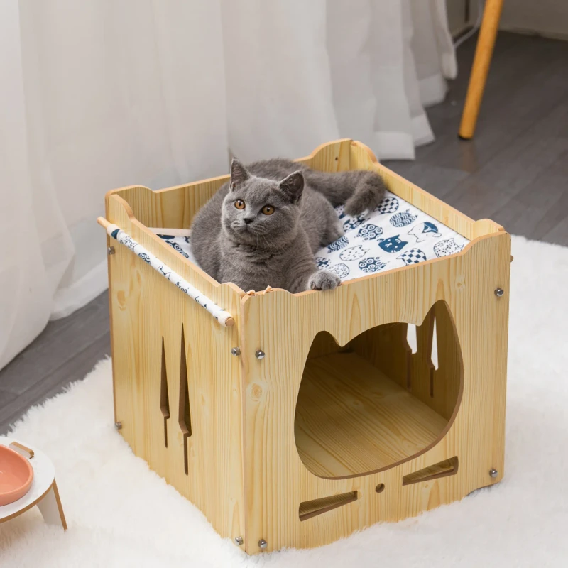 High Quality Durable Wood Dog Furniture Luxury Pet Wooden Bed Indoor Cat House