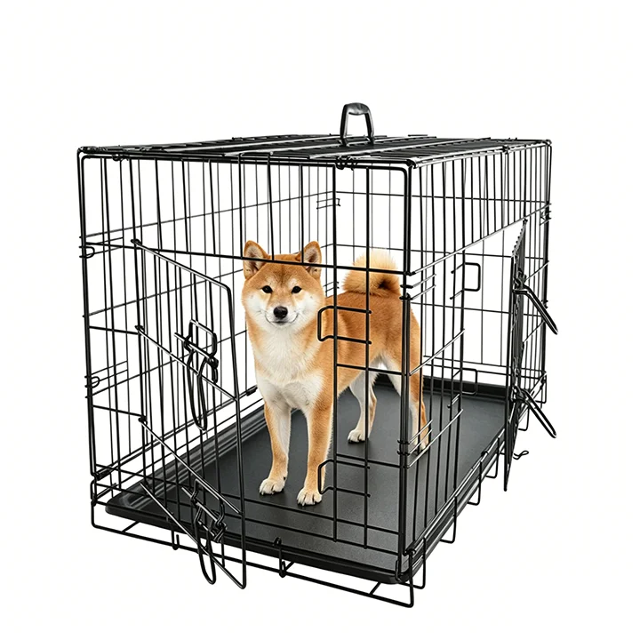 High Quality Eco Friendly Metal Iron Wire Foldable Dog Crate Powder Coated Nature Pressure Large Size (24-48") Pet Kennel