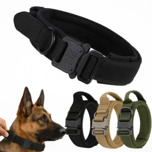 High Quality Heavy Duty Tactical Dog Collar Nylon Large Pet Training Collar with Handle and Metal Buckle Dog Collar
