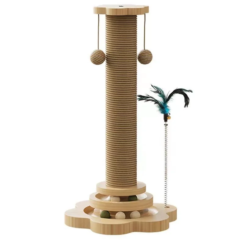 High Quality Large Stable cat Tree Scratcher with Track Ball Multi-functional Wooden Post for Multiple Cats