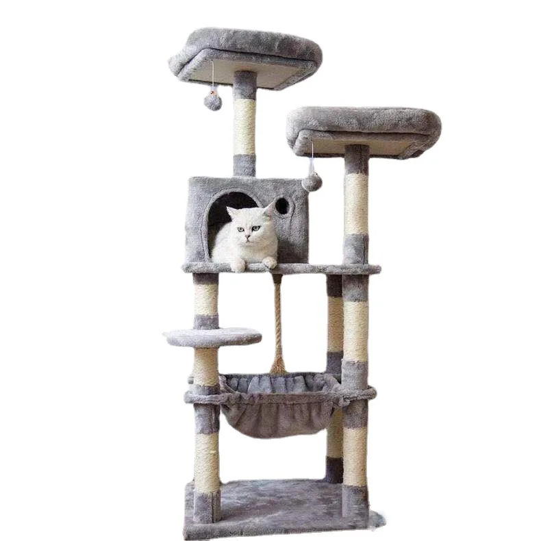 High Quality Luxury Cat Tower Tall Pet Scratcher Furniture Modern Wood Cat House with Climbing Frame Packaged in Carton