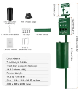 High Quality Metal Dog Waste Disposal Station with Bag Dispenser 50pcs Can Liners 800pcs Bags Included Garden Accessories