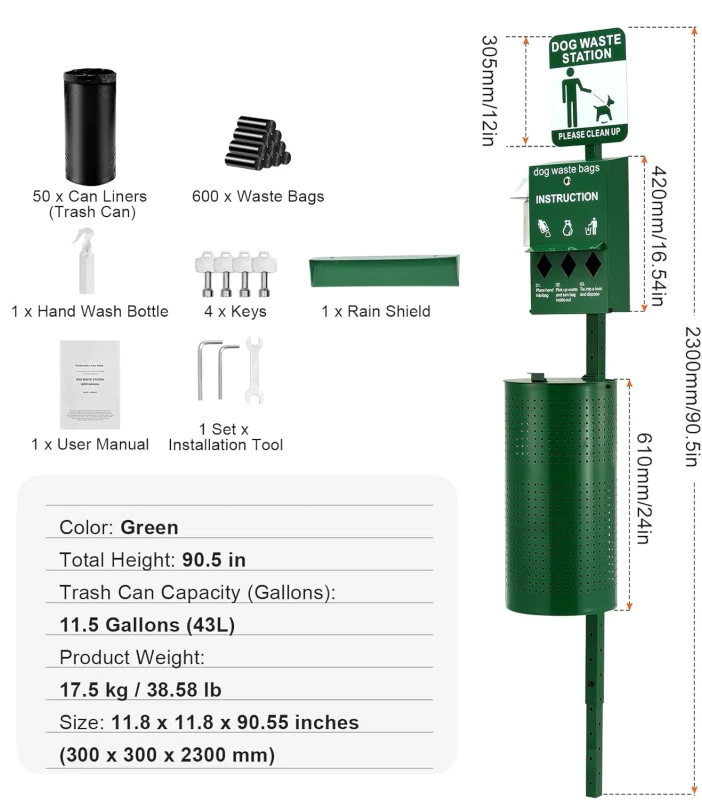 High Quality Metal Dog Waste Disposal Station with Bag Dispenser 50pcs Can Liners 800pcs Bags Included Garden Accessories