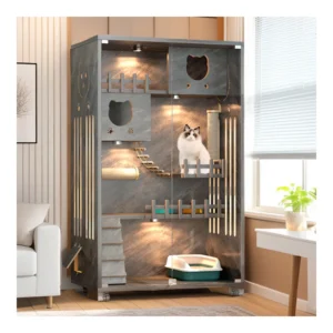 High Quality Multi Layer Luxury Solid Wood Cat House Eco Friendly Breathable Pet Carrier Small Animals Upgraded Cat Cage Villa
