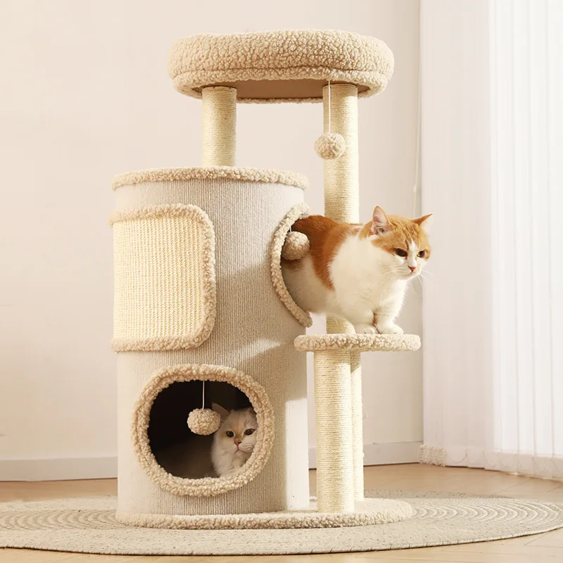 High Quality Multilayer Cat Climbing Tree Modern Cat Tree Scratcher for Large Cats Space Saving Scratching Barrel OEM