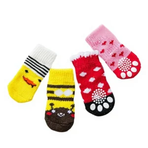 High Quality Non Slip Bottom Dog Foot Cover Cartoon Design Pet Socks 4 Pack All Seasons
