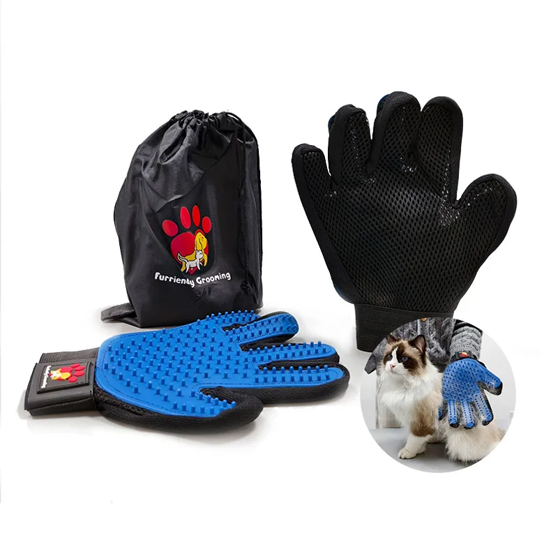 High Quality Portable Cleaning Soft Silicone Dog Grooming Glove Hair Removal Bath Washing Bathroom Use Both Hands
