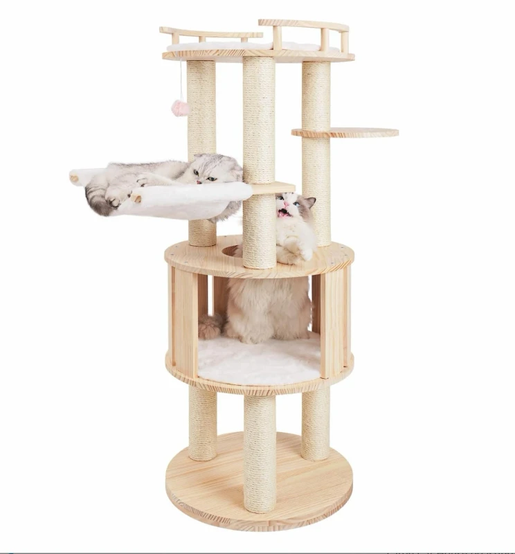High Quality Stylish Elevated Wood Cat Scratcher Tower Furniture 4 Level Design Easy Assembly Carton for Indoor Cats