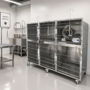 High Quality Veterinary Stainless Steel Pet Cage Dog Cat Medical Kennel with Wheels for Animal Hospital