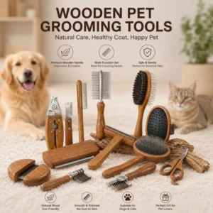 High Quality Wooden Pet Grooming Kit Comb Brush Slicker Deshedding Rake Nail Trimmer Dog Cat Hair Cleaning Tool Customized logo