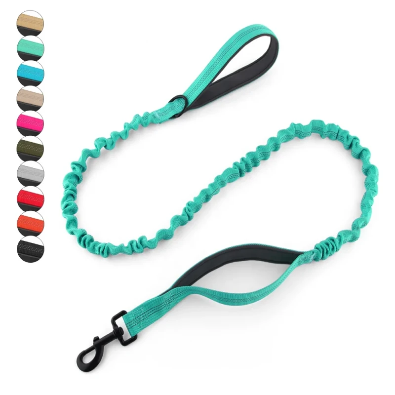 High Reflective Elastic Dual Handle Nylon Tactical Pet Dog Lead Outdoor Training Heavy Duty Bungee Pet Dog Leash with 2 Handles