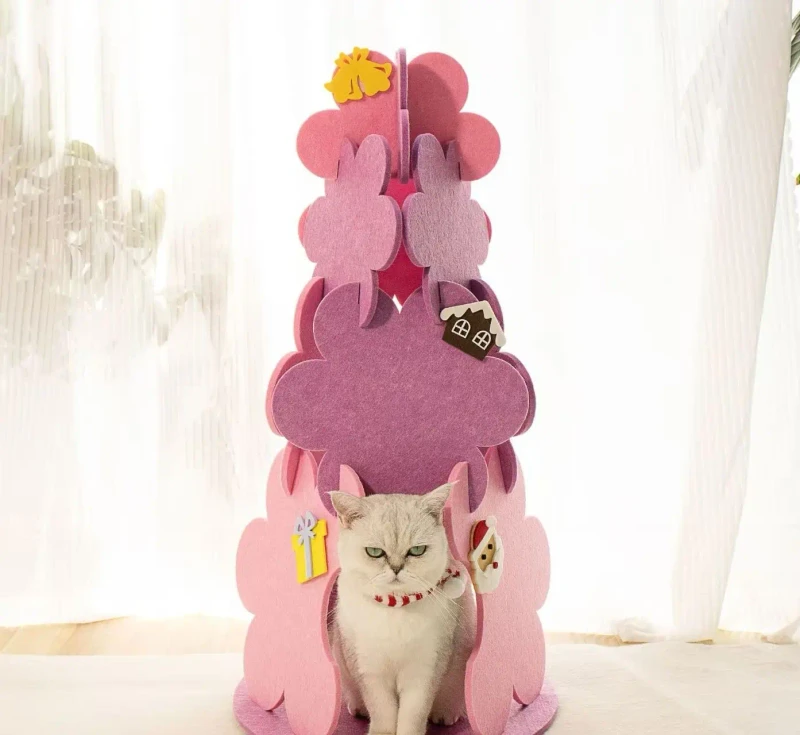 Home Cat Scratcher Cat Toy Felt Cat Tree Tower Scratch Resistant Protects Sofa Cute Creative Chirsmas Tree Decoration
