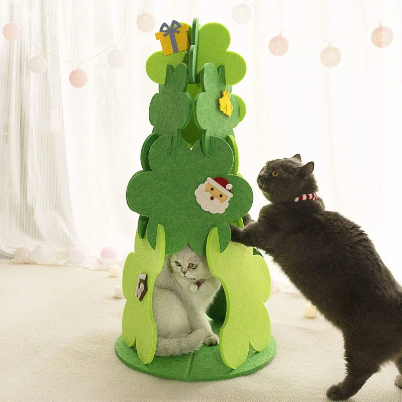 Home Cat Scratcher Cat Toy Felt Cat Tree Tower Scratch Resistant Protects Sofa Cute Creative Christmas Tree Decoration