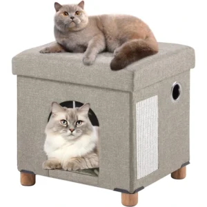 Home Pet House Ottoman Cube Cat Furniture Bed Footstool Extra Seat with Fiber & Foam Animal Print