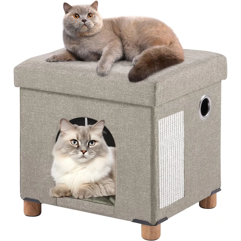 Home Pet House Ottoman Cube Cat Furniture Bed Footstool Extra Seat with Fiber & Foam Animal Print