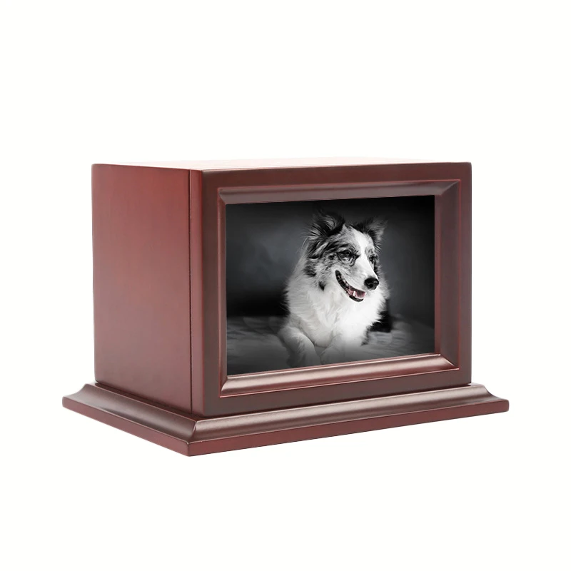 Hot Selling High Quality Customized Pet Funeral Supplies Solid Wood Casket Coffic with Frame Photo Urns for Pet