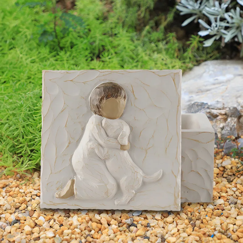 Hot Selling Resin Angel Cat Dog Ornament Tombstone Pet Memorial Polyresin Pet Urn Dog Ashes Keepsake Box Funeral Coffin Case