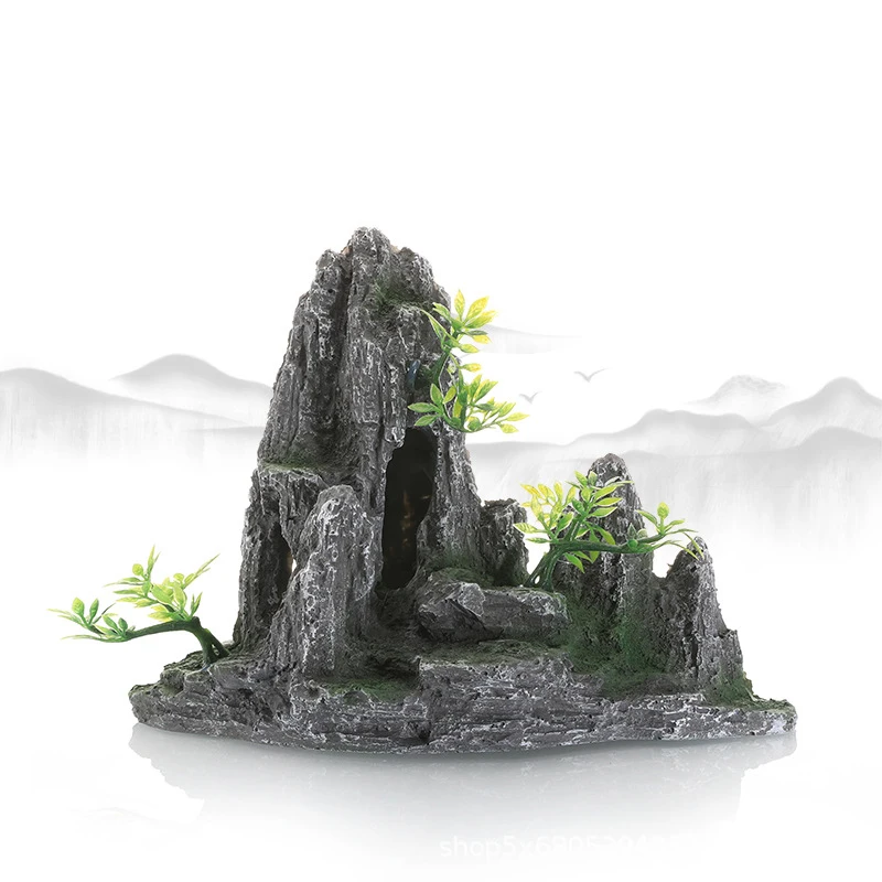 House Aquarium Decorations Plant and Rock Resin Fish Tank Decor Simulation Aquarium Landscaping Home Decor