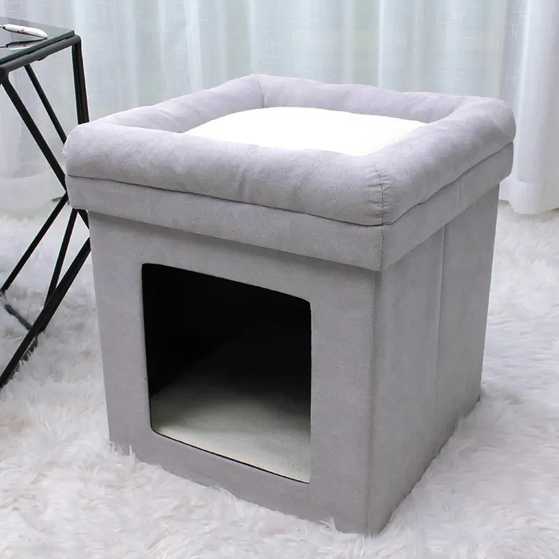 House Linen Fabric Ottoman Foldable Dog House Pet Ottoman House Seat Footstool
