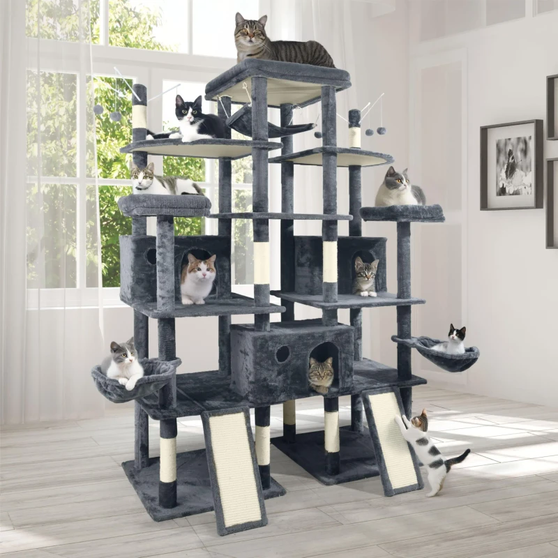 House Scratcher Tower Flower Wall Scratch Cando Bed Scratching Faux Fur Pet Cat Tree for Large Cats