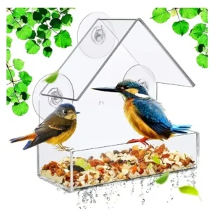 House Shaped Acrylic Window Bird Feeder with Strong Suction Cups Outdoor Window Mount Wild Bird Feeder for Close Bird Watching