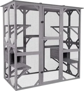 Huge Outdoor Wooden Cat House with Platforms Kitty Enclosure Cat Condo Playpen Pet Cage