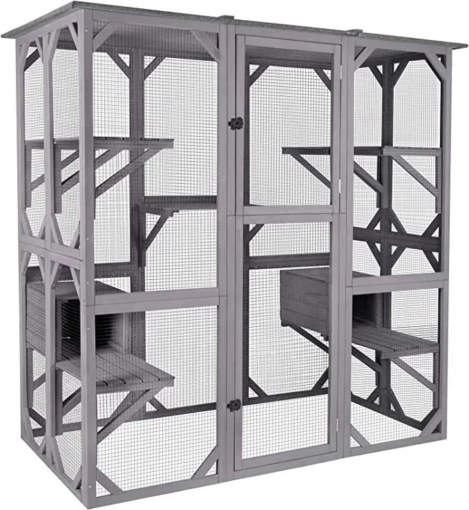 Huge Outdoor Wooden Cat House with Platforms Kitty Enclosure Cat Condo Playpen Pet Cage
