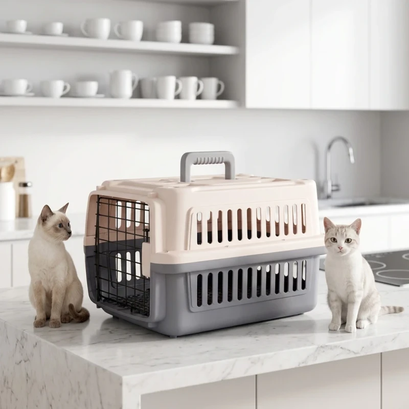 IATA Standard Foldable Plastic Pet Transport Cage Portable Handheld Cat Dog Carrier Custom Logo for Car Air Travel Bulk Supply