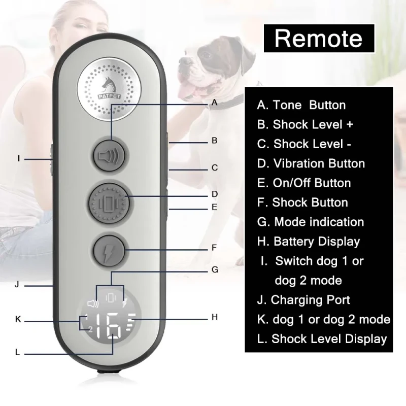 IPX7 Waterproof Electric Dog Collar 16 Levels Adjustable Shock USB Rechargeable Pet Training Supplies