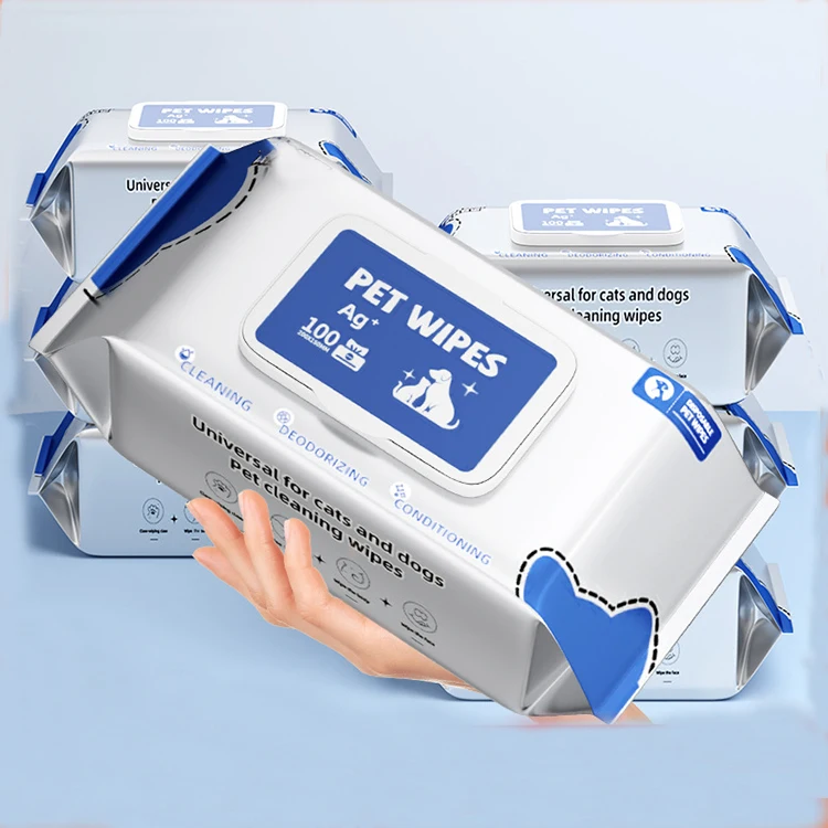 IVYPET 100pcs Custom Nonwoven Fabric Pet Wipe Cotton Biodegradable Cleaning Deodorizing Pet Eye Grooming Wipes