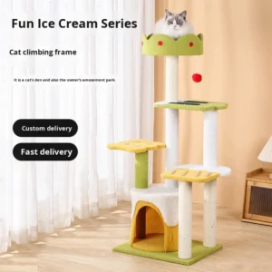 Ice Cream Pet Cat Trees Scratcher Cat Climbing Frame Modern Eco friendly Three layer Wood Cat Toys Custom