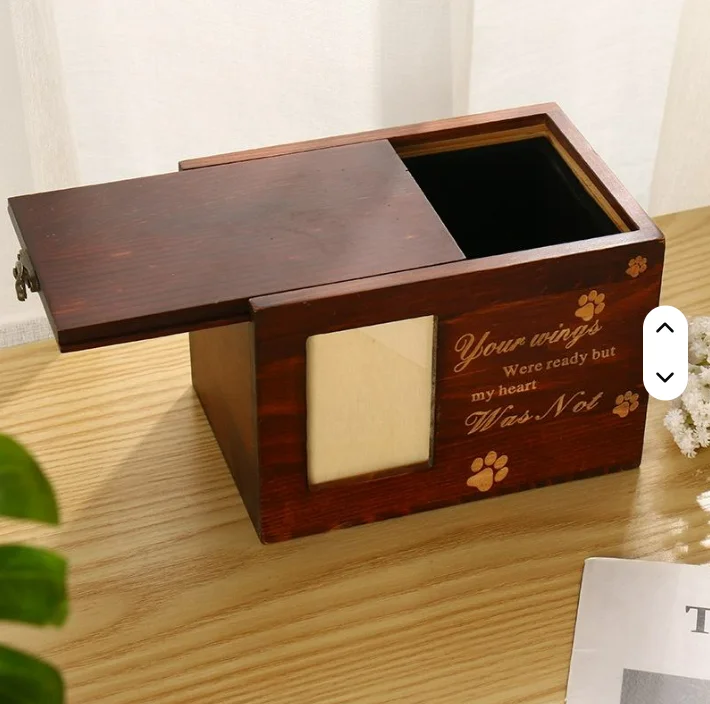 In-stock Handmade Customizable Pet Cremation Ash Urn Paw Print Pattern Photo Frame Pet Funeral Supplies Dog Memorial