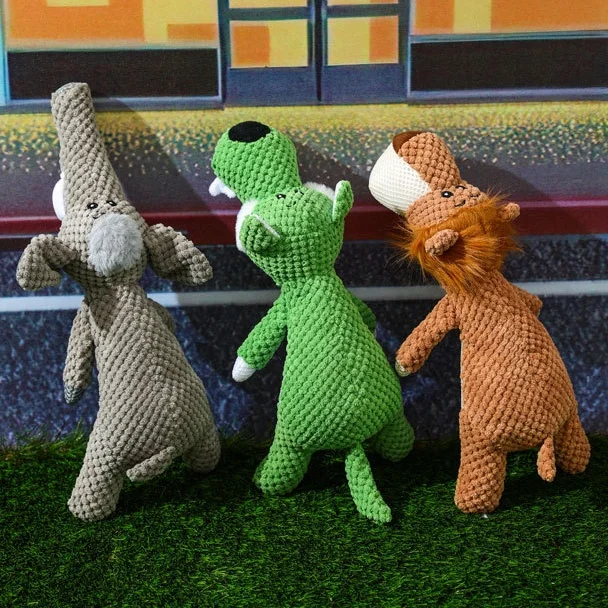 Indestructible Pet Toy Dog Squeaky Plush Bite-resistant Chew Toy Cartoon Wolf Lion Elephant Shape Toy