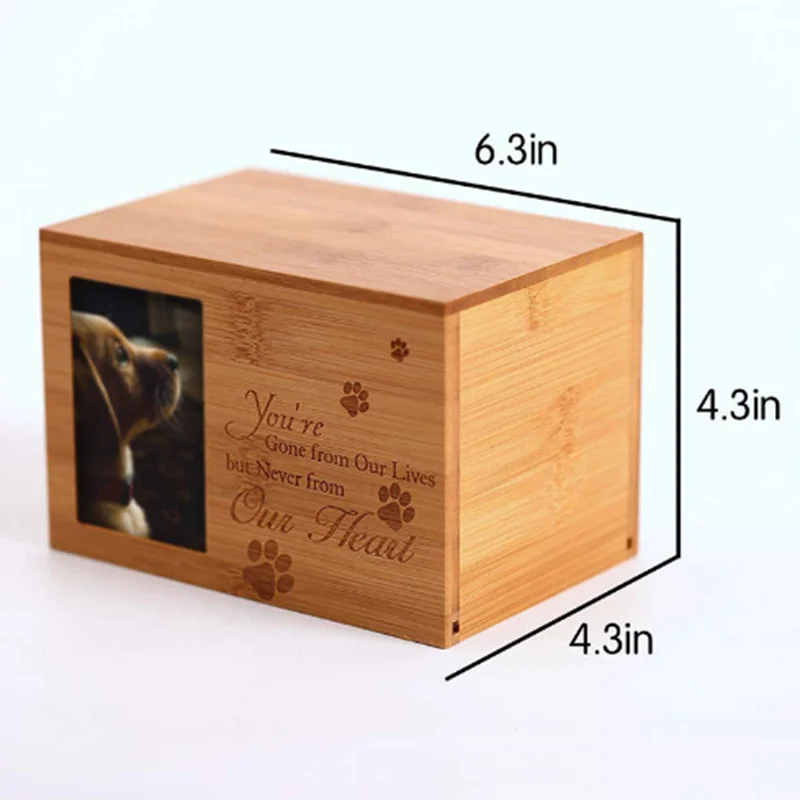 Indoor Bamboo or Wood Pet Urns Photo Frames Cat and Dog Ashes Ash Box Pet Memorial Funeral Supplies