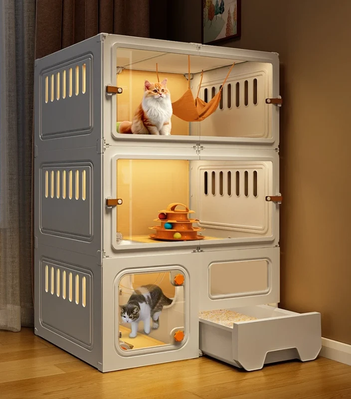 Indoor Cat Cage Transparent Cat Villa Pet Enclosure Closed Cat Litter Box Detachable Freedom Space