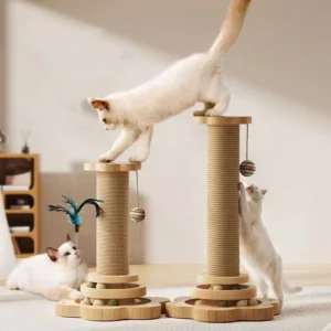 Indoor Classic Eco Friendly Interactive Feather Sisal Cat Scratch Post Tree with Durable Solid Wood Base