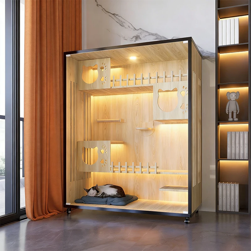 Indoor Easy Install Wooden Pet Cat Play House Cages Furniture Cat Villa House for Multiple Cats